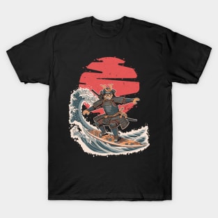 Samurai Cat Surfing T-Shirt